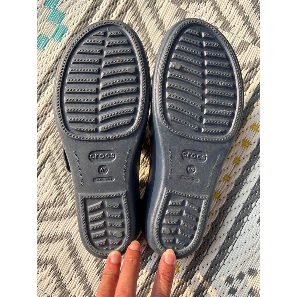 Crocs Patricia Wedge Sandals Navy Blue Grey Strappy Slip On Womens 6 - Picture 6 of 9